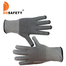 13 Gauge Grey Chyneema Knitted Gloves with Black PVC Dots on The Palm One Side